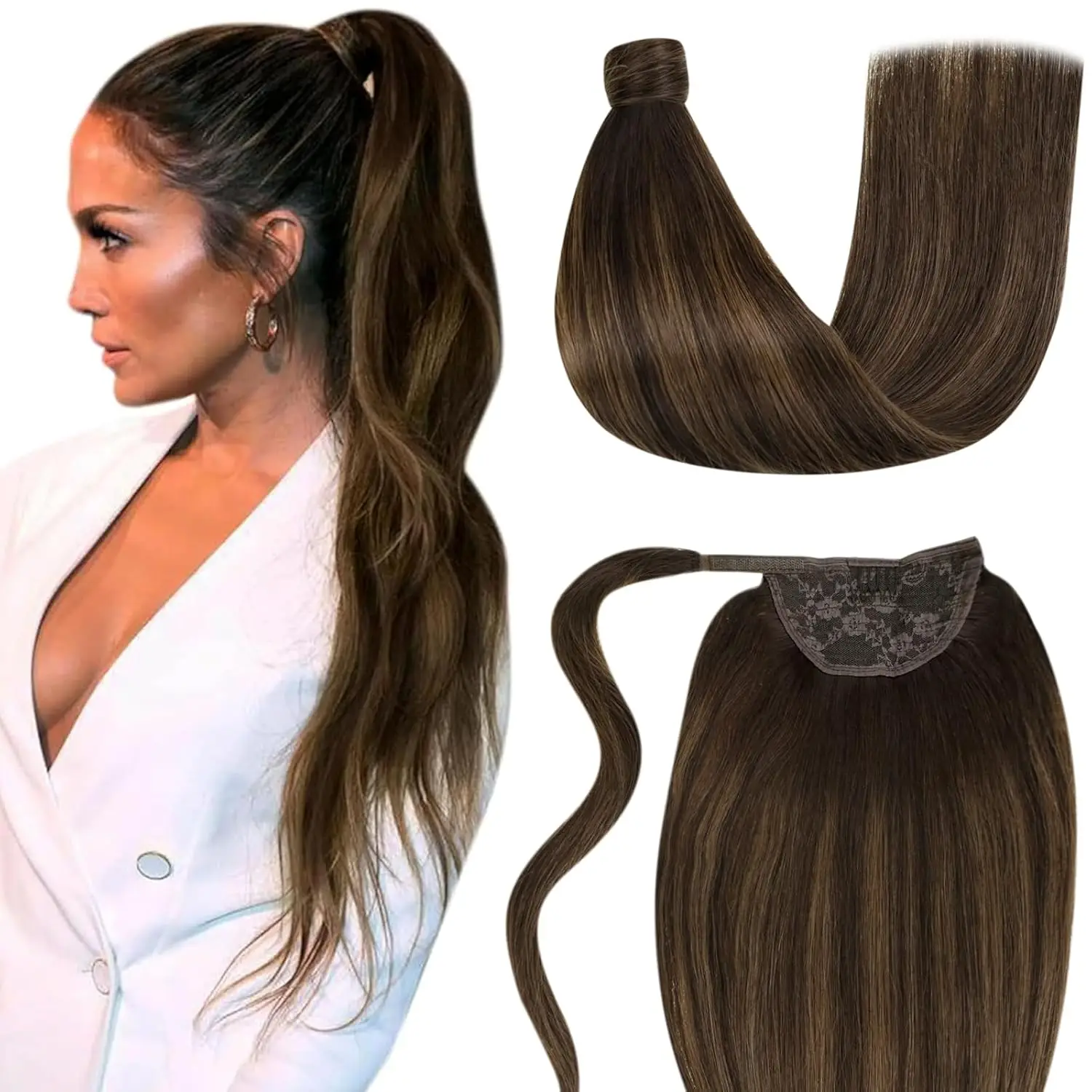 

LaaVoo Clip in Ponytail Hair Extension 100% Real Brazilian Human Hair 12-22inch Weave Ponytails Straight Natural Balayage Color