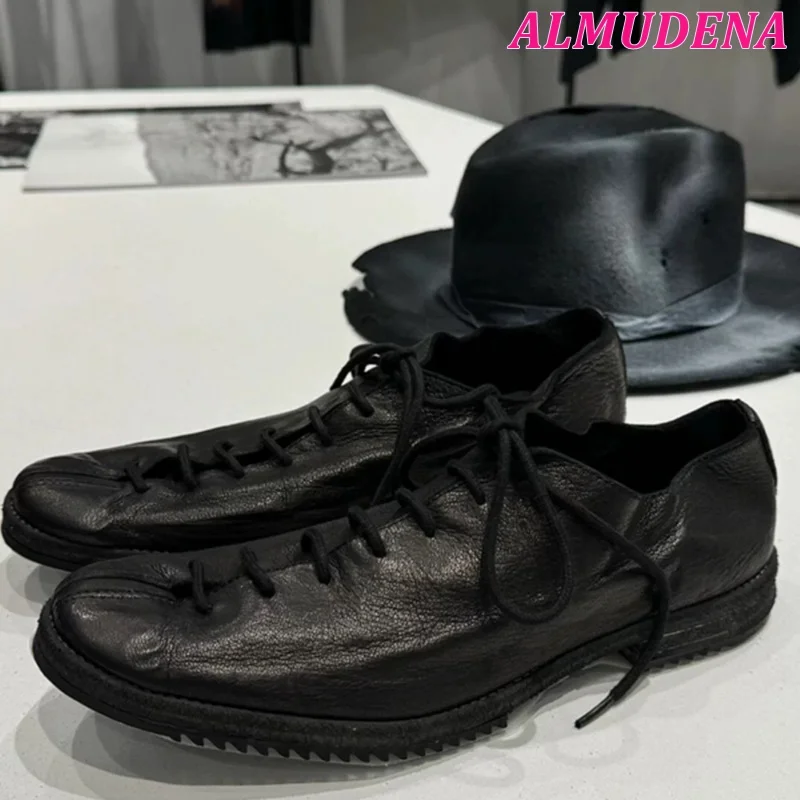 2024 Summer New in Men and Women Soft Leather Shoes Black Lace up Flats Derby Vintage Luxury Designer Punk Causal Shoes on Offer