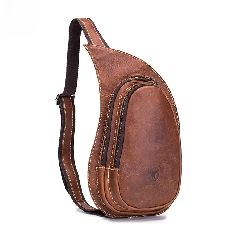 Skórzana torba Crossbody męska skóra Crazy Horse torba na klatkę piersiową nowe modne wielofunkcyjne torba na karty na telefony komórkowe — zdjęcie 2