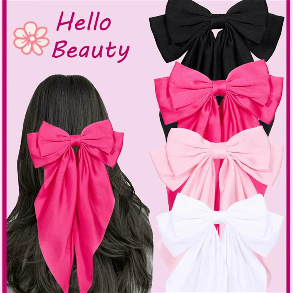 4Pcs/set Women's Big Bow Hairpin, Women's Solid Color Bow, Ribbon, Ribbon Bow, Spring Clip, Bow, Daily Party Hair Accessories