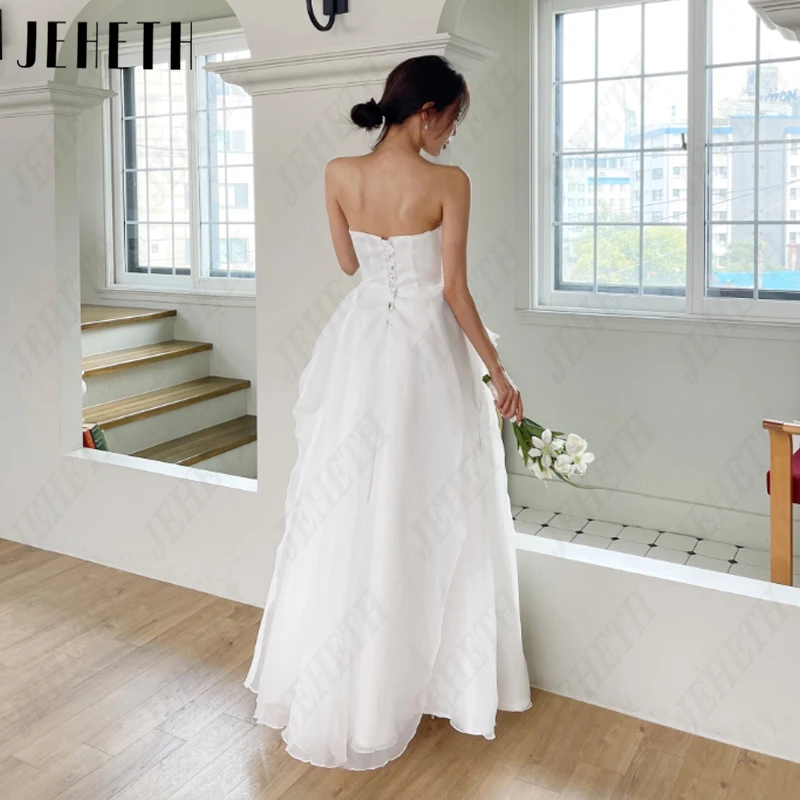 JEHETH Chiffon Strapless Korea Wedding Dresses Women Simple Pleat Bridal Gown Elegant Backless 웨딩드레스 Sleeveless A-Line Customize