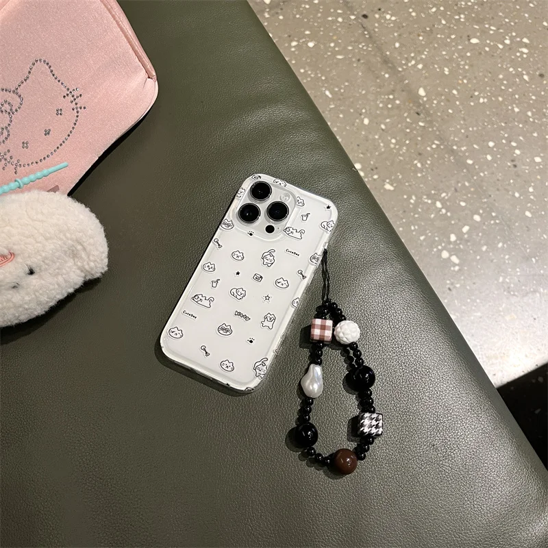 

Cute Kitten with Chain Phone Case for iPhone Silicone Anti-drop Case Cartoon Fun Letter Kawaii 11 12 13Pro 14 15 16Pro