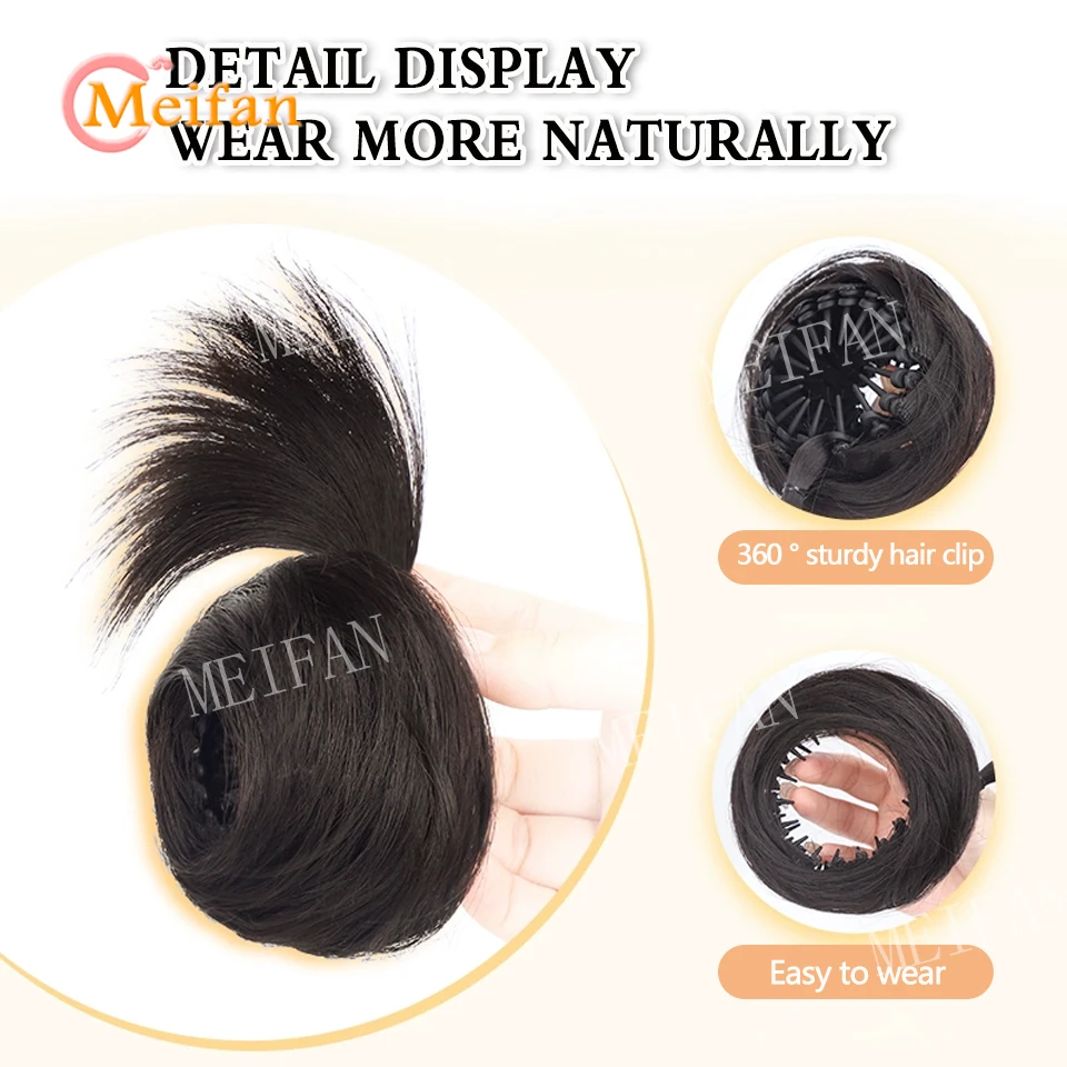 Synthetic Half-tied High Hair Bun Messy Straight Low Claw Chignon Little Hair Bun Wrap Around Hairtail Extension for Women