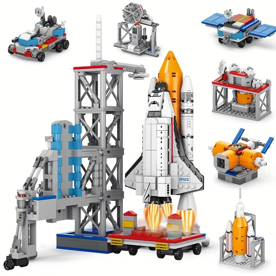 

Orange space building block toys. Rocket launch space building block collectibles. Gifts for family and friends.