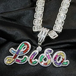 UWIN Custom Cursive Baguettecz Letters Pendant Necklace Personalized Iced Out CZ Name Necklaces Fashion Hip Hop Jewelry for Gift