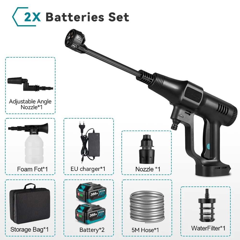 200Bar Brushless High Pressure Car Washer Gun 6 IN 1 Electric Garden Washing Water Wash Spray Gun for Makita 18V Battery