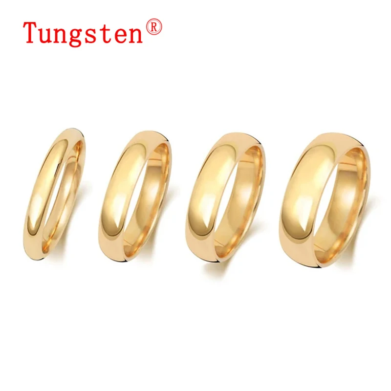 

2/4/6/8/MM Gold-Color Tungsten Carbide Ring Domed High Polished Finish Men's Wedding Band Classic Jewelry