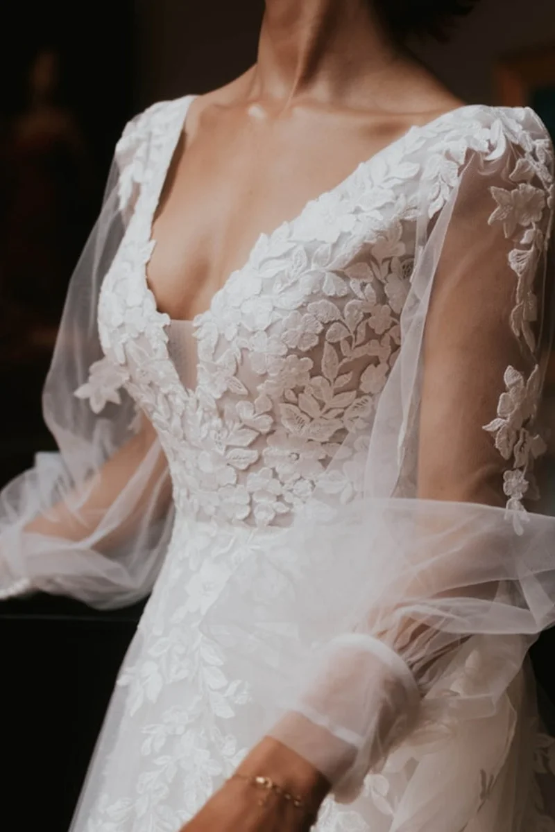 Jessica Kant Tule Lange Mouwen Avondjurken Geborduurde V-hals Zwarte Galajurken A-lijn Vrouwen Vestidos De FiestaCustomized