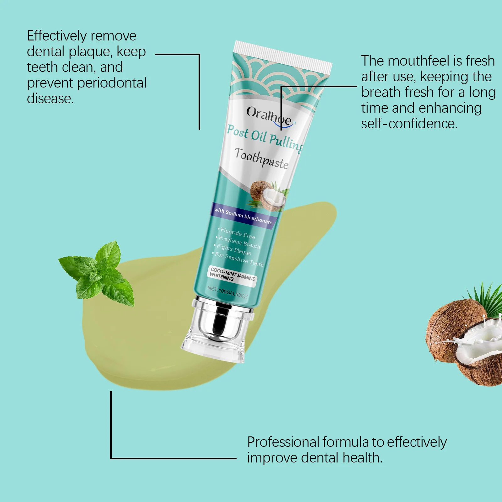 عن طريق الفم 100 جرام زيت جوز الهند معجون أسنان أصفر لتبييض الأسنان نفس منعش تنظيف الفم الجير وصمة عار إزالة إصلاح تسوس معجون الأسنان #4