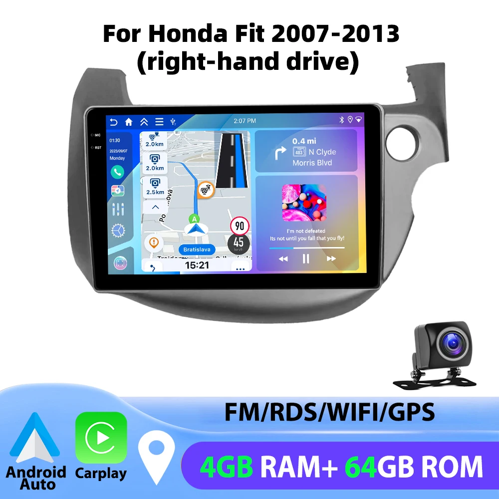 Podofo For Honda Fit 2007-2013 4GB+64GB Car Radio Wireless Carplay Android Auto Multimedia Video Player Mirror Link 10 Inch GPS image 3