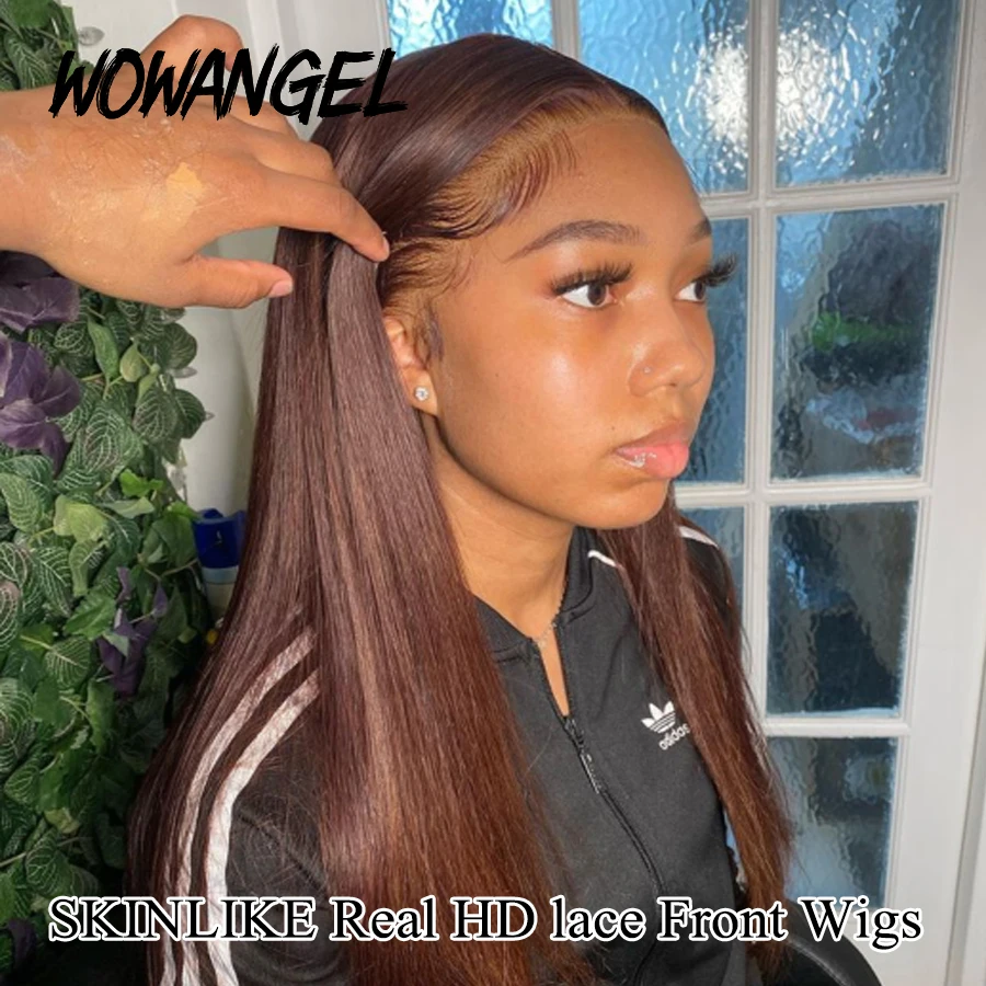 Wow Angel Schokoladenbraune 13x6 HD Lace Front Perücke, glatte Perücken, kleberlose Echthaarperücke, Weargo Perücke, hautnahe Passform für Frauen – Detail 2
