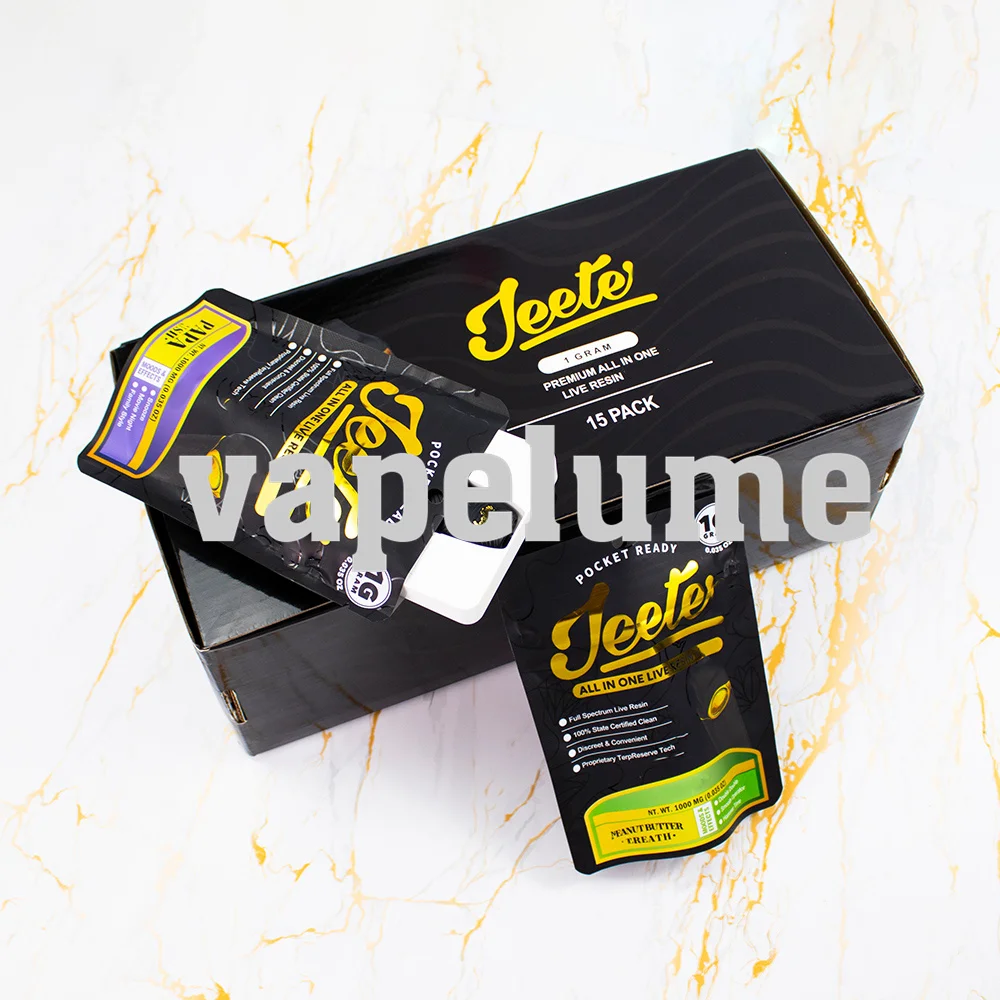 Cigarrillos Eléctricos Jeete Negros Recargables, Cartucho Blanco con Ventana Transparente, Cierre a Prueba de Niños, Juego de Empaque Vertical