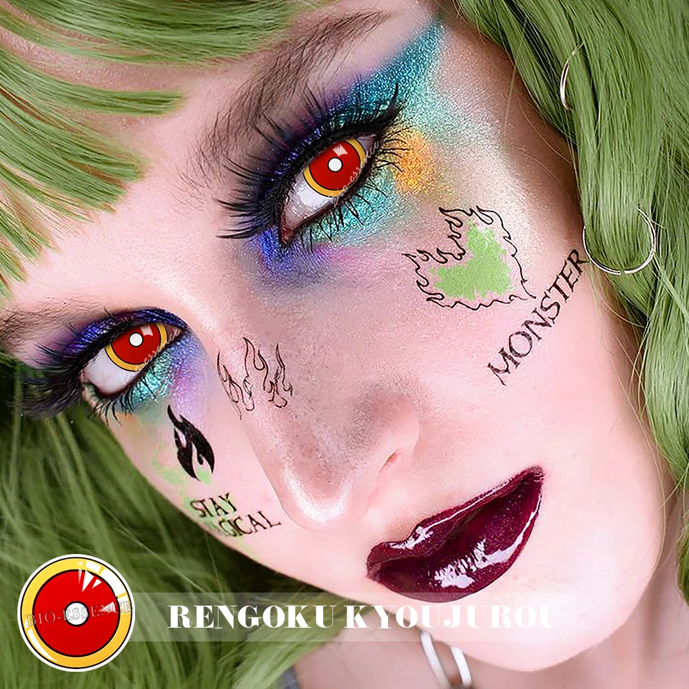 Bio-essence 1 Pair Cosplay Color Contact Lenses Halloween Anime Nezuko Lens Yearly Contacts Cosplay Lenses