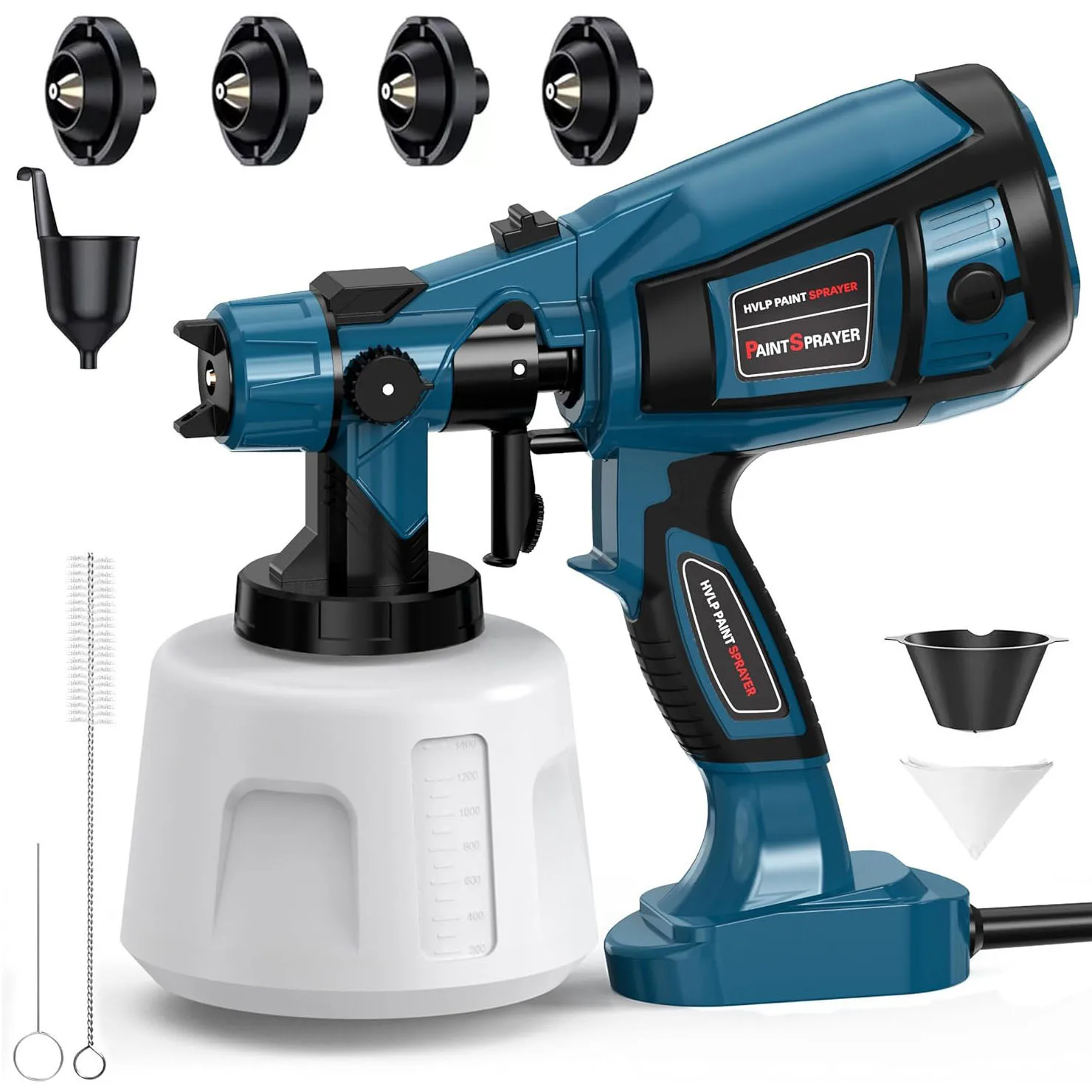 Pistolet à peinture électrique HVLP 800W 1400ml avec 4 buses en cuivre pour meubles, clôtures, murs, voitures et peinture DIY à domicile