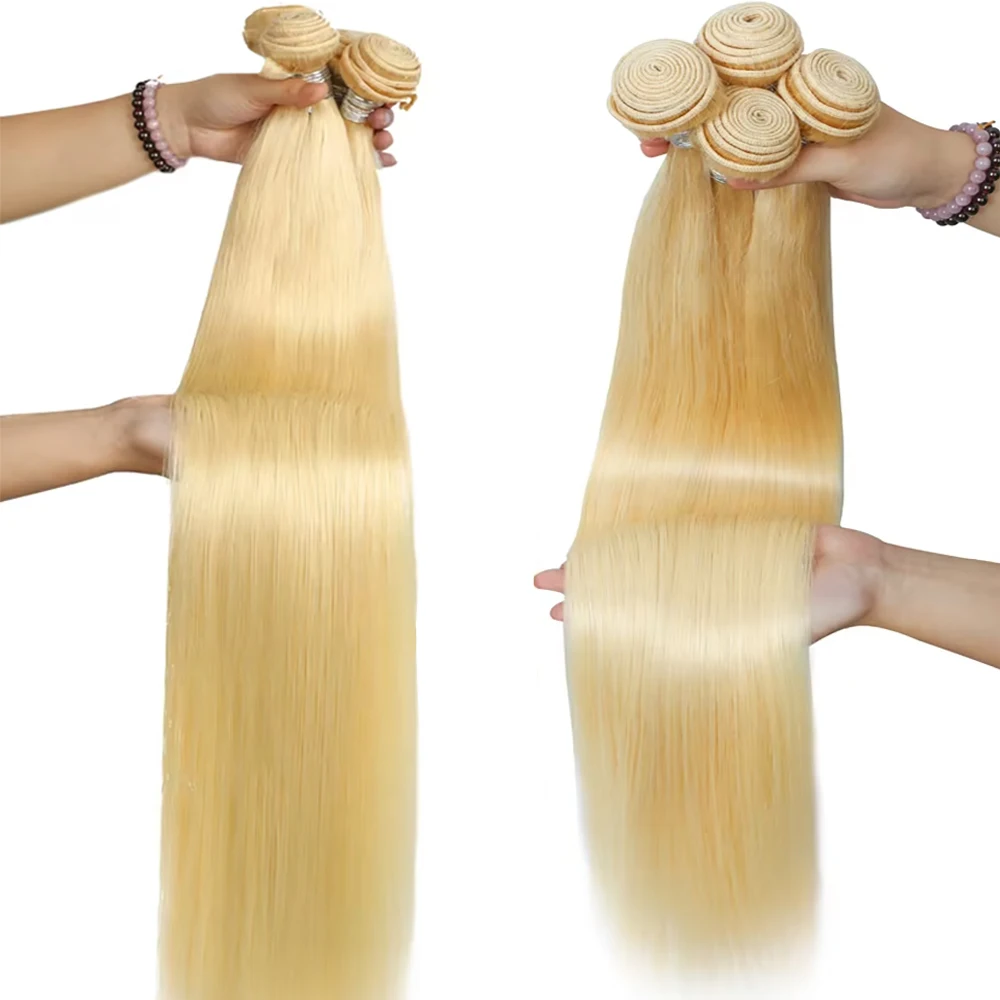 613 Blonde 100% Human Hair Bundles 1/3/4 Brazilian Hair Extensions Bundles Straight Human Hair Bundles Weaves Hair Extensions