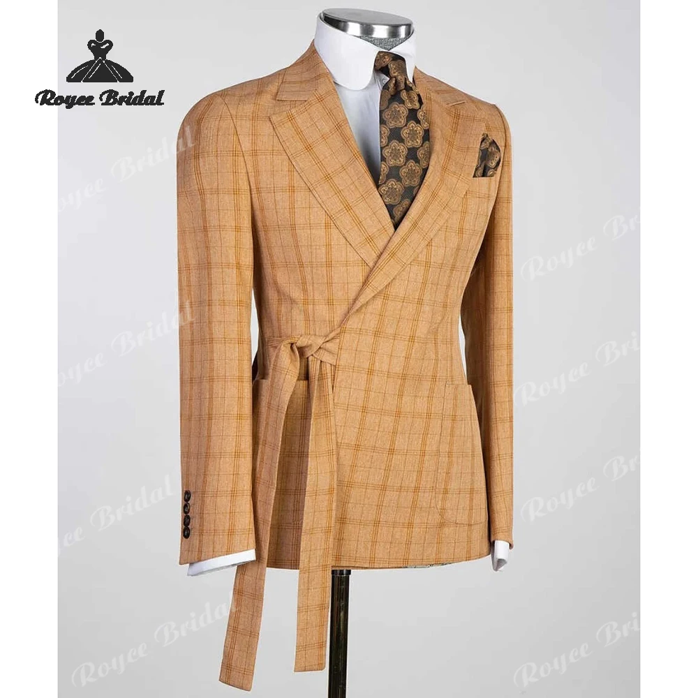 Check Striped Two Piece Double Breasted Men's Suit Wedding 2026 Notch Lapel Formal Evening Suit Customized trajes para hombre