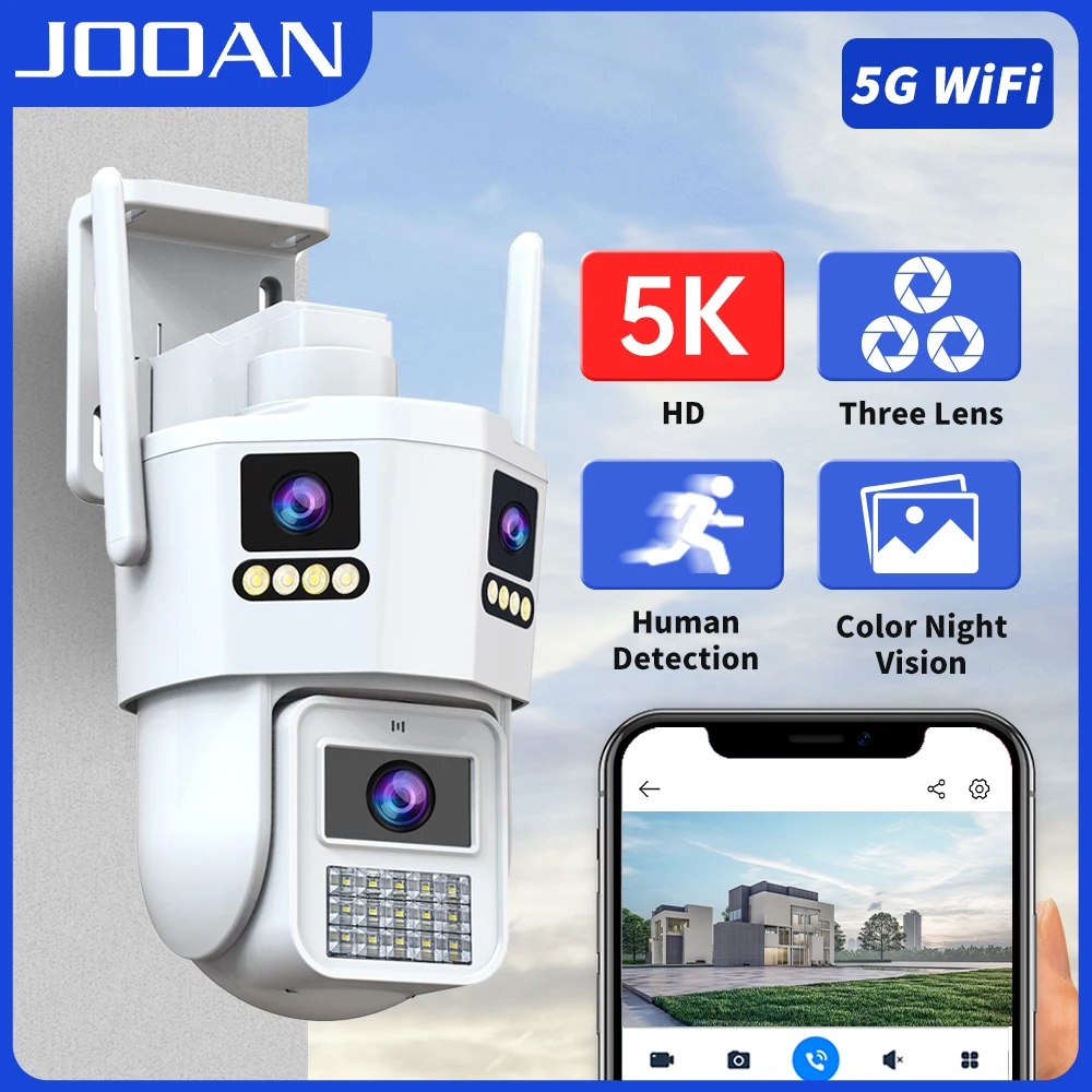 JOOAN 5K Three Lens Wifi PTZ Camera Outdoor Three Screen Auto Tracking Security IP Camera CCTV Video Surveillance