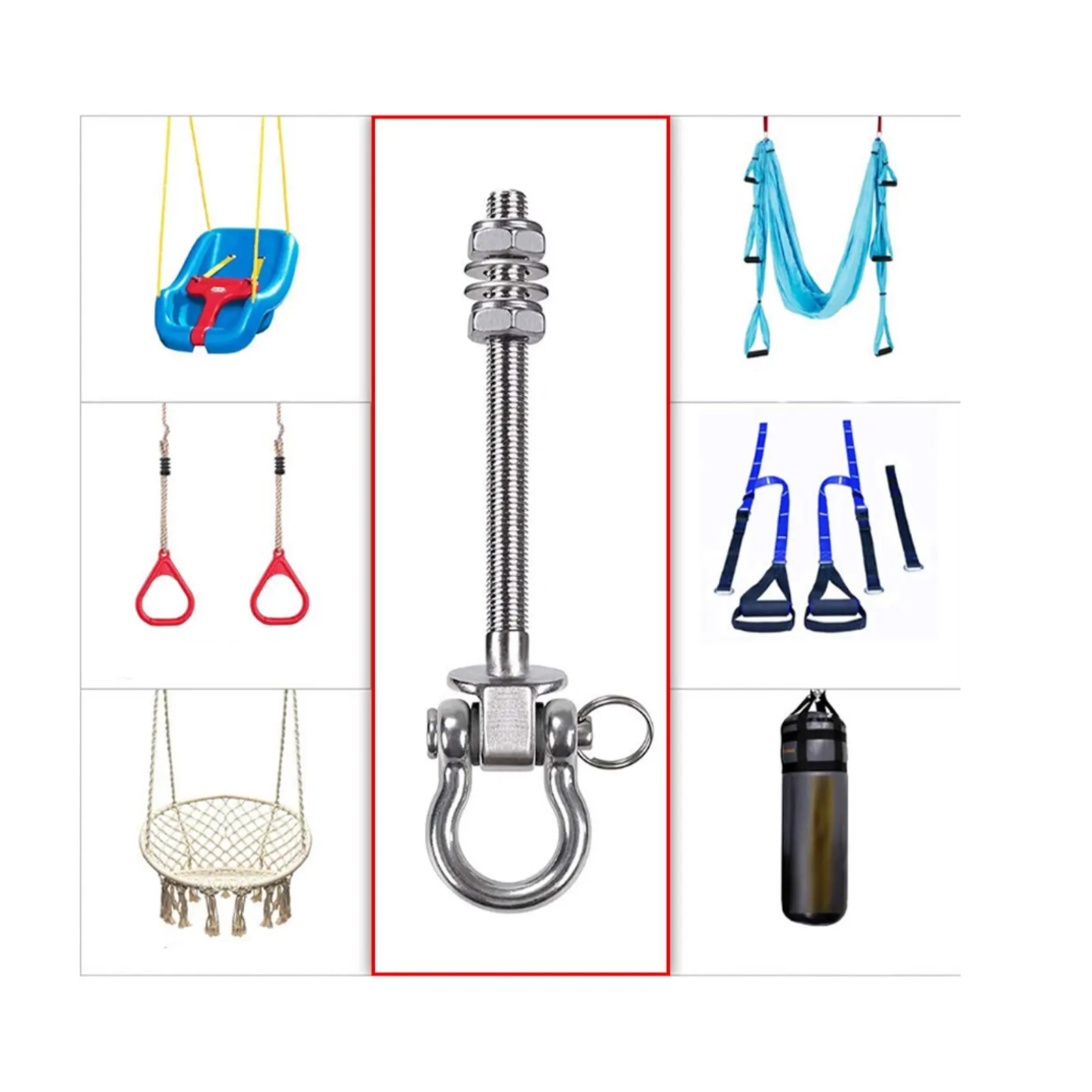 1 paio di ganci per filo oscillante in metallo resistente, set da gioco, hardware, portico, blocco, sedile yoga, blocco di sicurezza, montaggio a soffitto