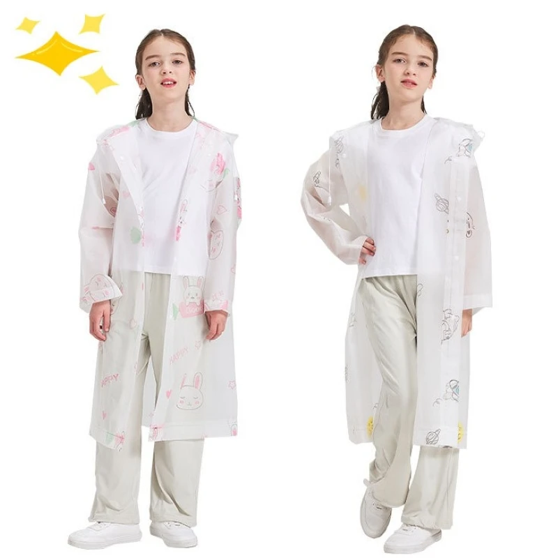 

Kids Raincoat EVA Reusable Cartoon Print Rain Poncho for Boys Girls, Waterproof Outdoor Long Hooded Rainwear, 100-150cm