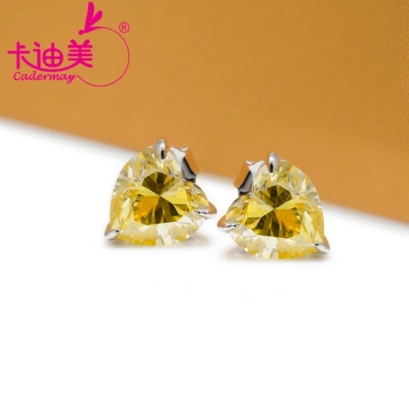 Orecchini a bottone in argento giallo a forma di cuore CADERMAY 4 carati Moissanite regali di gioielli alti per le donne