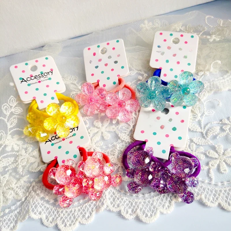 2 pièces mignon dessin animé brillant Transparent ours enfants bandes de cheveux élastiques enfants attaches de cheveux filles cheveux accessoires bébé coiffure