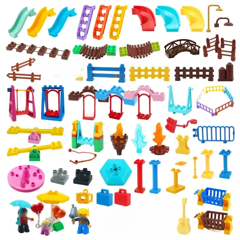 Gros blocs de construction compatibles toboggan balançoire balançoire parc aire de jeux série grandes briques enfants éducatif jouet créatif enfant cadeau
