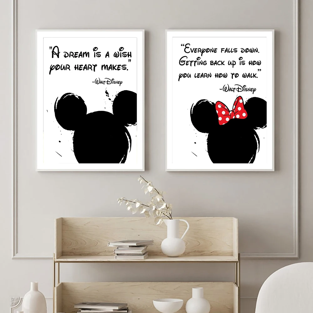 

Disney Quote Poster Black White Minimalist Mickey Minnie Mouse Canvas Painting Inspiring Pictures Children's Room Decor Cuadros