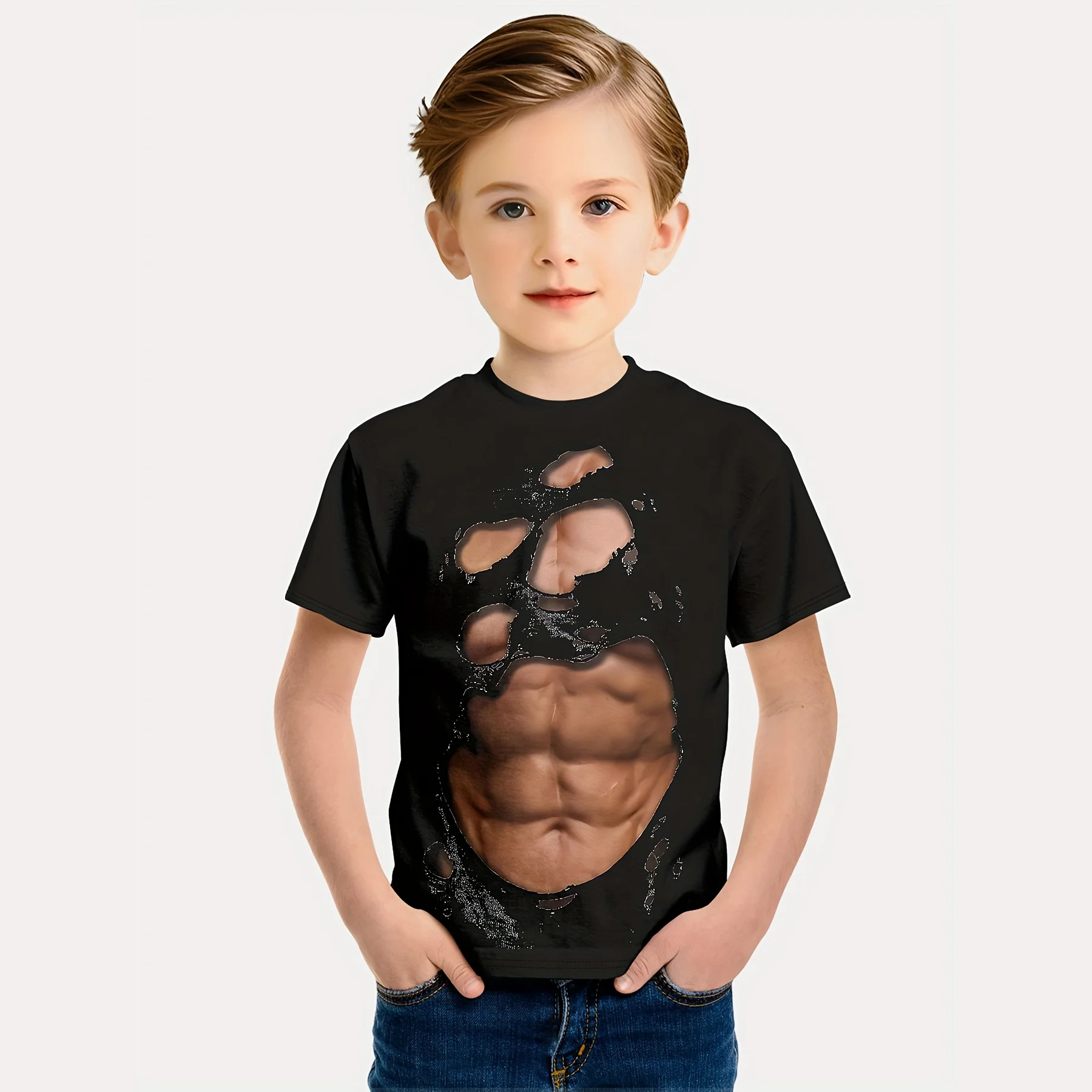 Boy Clothes 3D Print Fake Uniform Pattern Children Top Funny Graphic Short Sleeve T-Shirt Perfect Gift Idea for Boy 2 to 9 Years