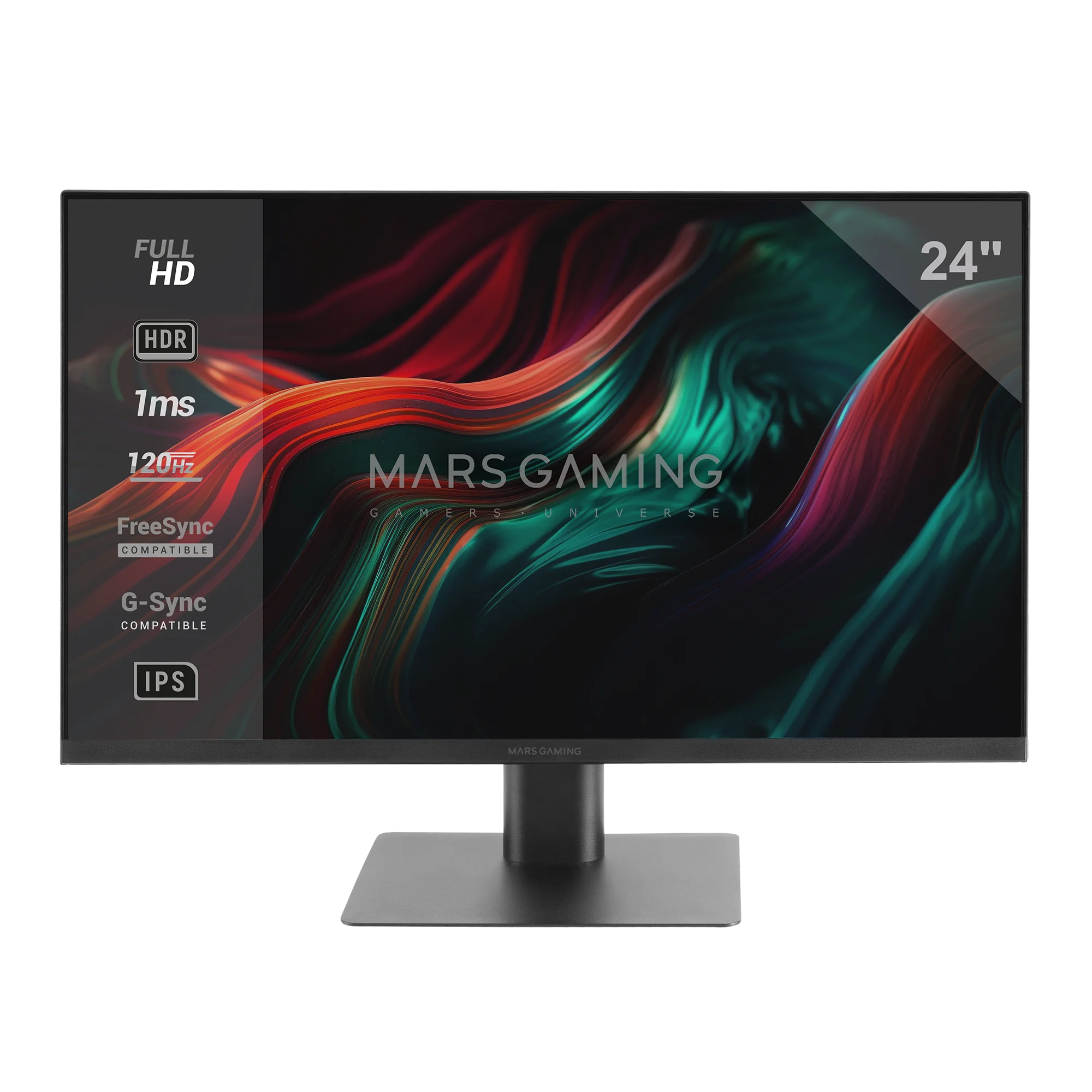 Mars Gaming MV-24 24 ''IPS FHD Monitor 120 HDR10 1ms FreeSync G-SYNC PC Monitor with built-in speakers, tilt 25 °, Low Blue Light and Flicker Free, HDMI + DisplayPort + 3.5mm Jack, black or white Monitor