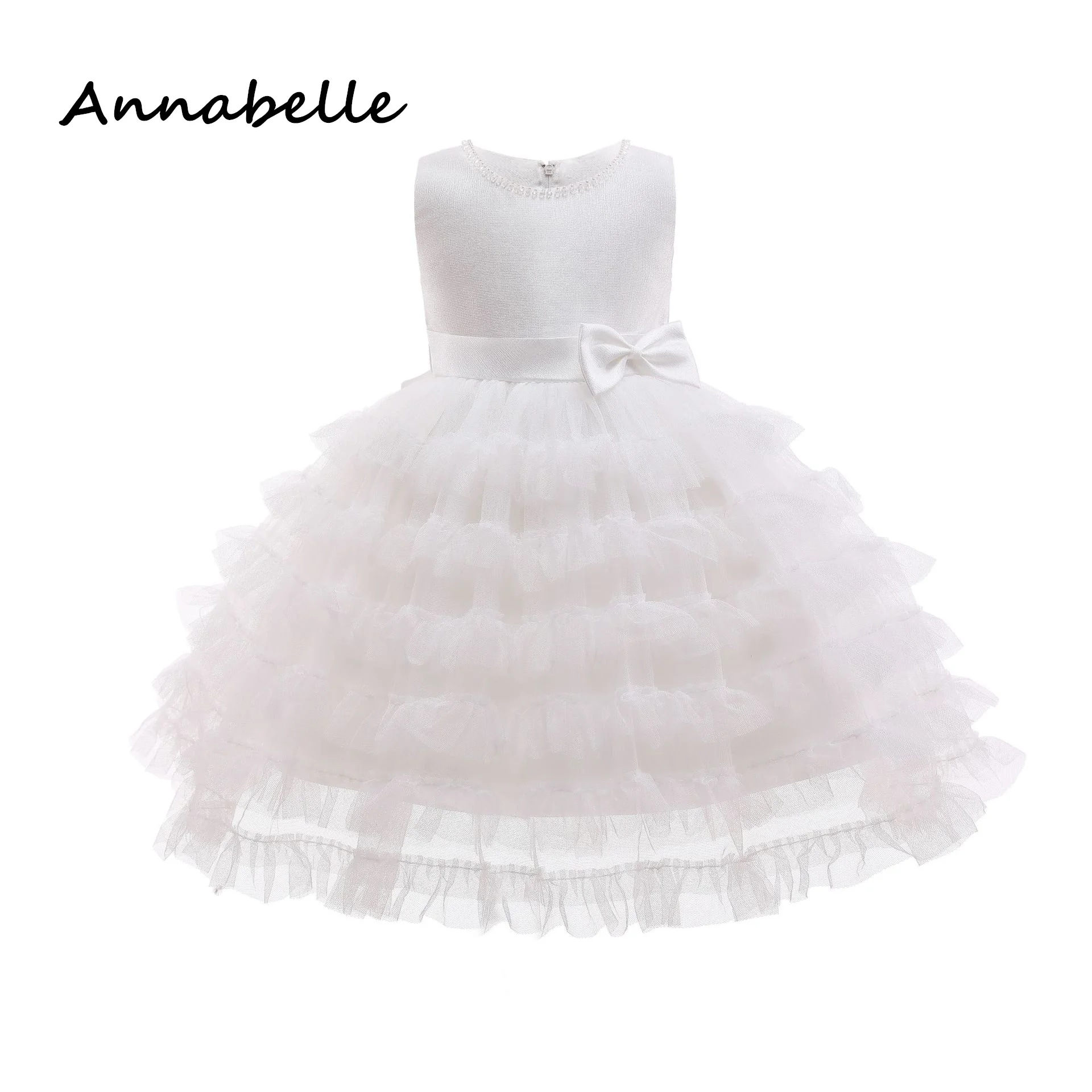 Annabelle Flower Girl Dress Gown Kids Birthday Party Wedding Party Short Sleeve Puffy Luxury Dresses for Kids 2024New