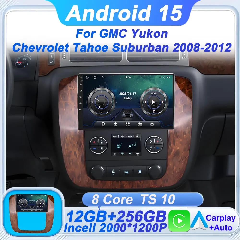 

Android Auto Carplay Стерео для GMC Yukon Chevrolet Tahoe Suburban 2008-2012 Автомобильный радиоприемник GPS-навигация Зеркало Link Wi-Fi Bluetooth