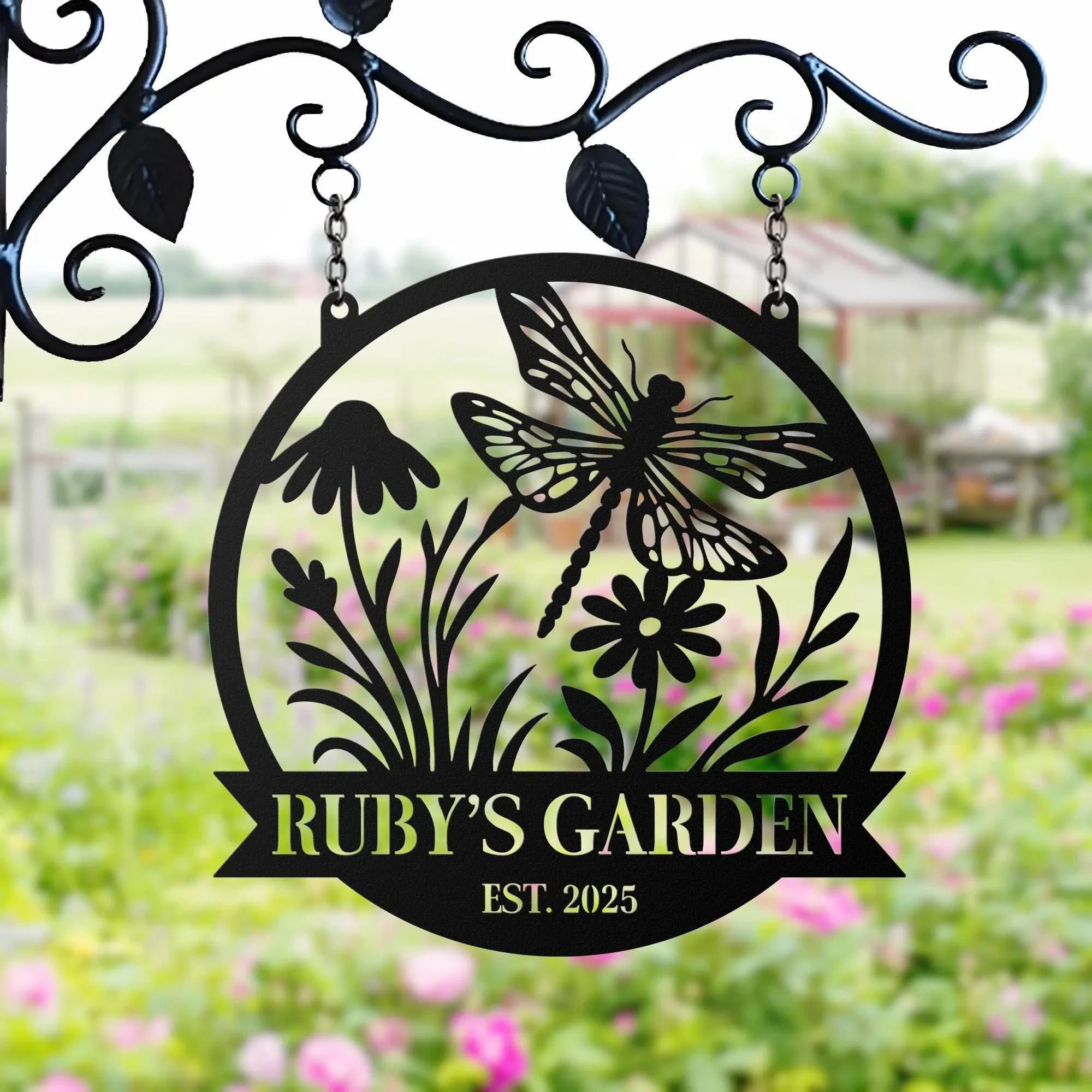 Custom Dragonfly Garden Sign, Personalized Metal Yard Art, Outdoor Garden Decor, Dragonfly Name Sign No Hanger