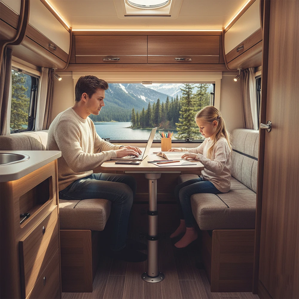 Base per gamba da tavolo per camper regolabile a 3 posizioni, adatta per camper, camper, barche e yacht, altezza regolabile da 42,5–75 cm