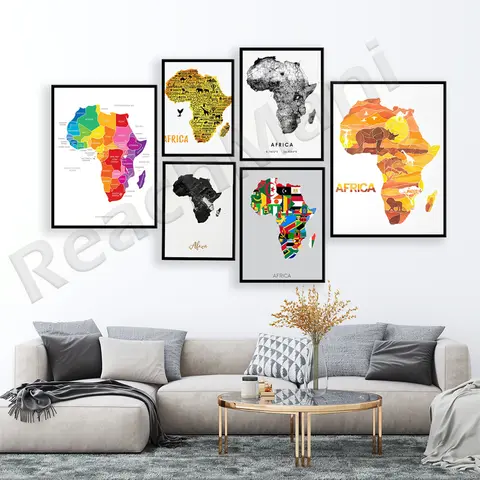 Africa Map, African Animals Map, African Continent - South Africa - Kenya - Ghana, Jamaica Map, Caribbean Islands, Travel Poster