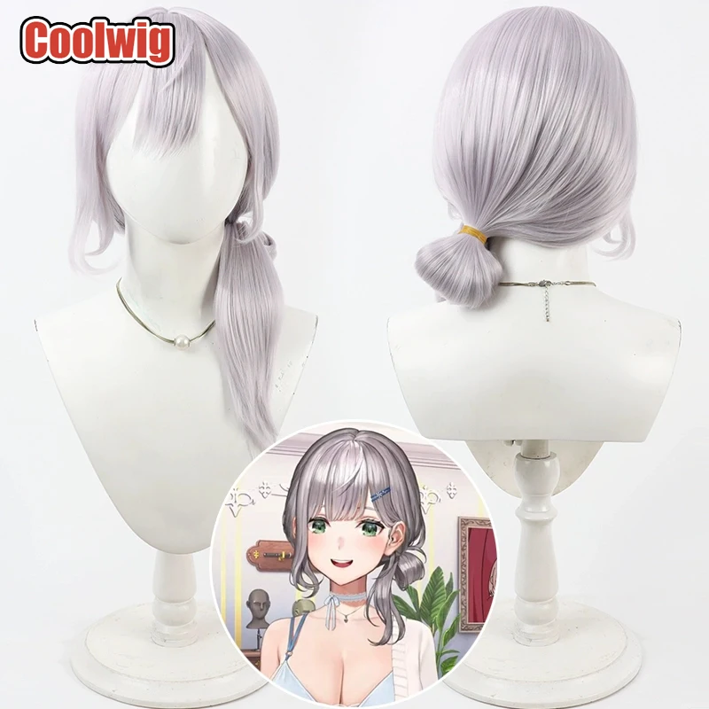 Coolwig Synthetic Hair Shirogane Noel Cosplay Wigs Virtual YouTuber Shirogane Noel Long Straight Silver White Wig Heat Resistant