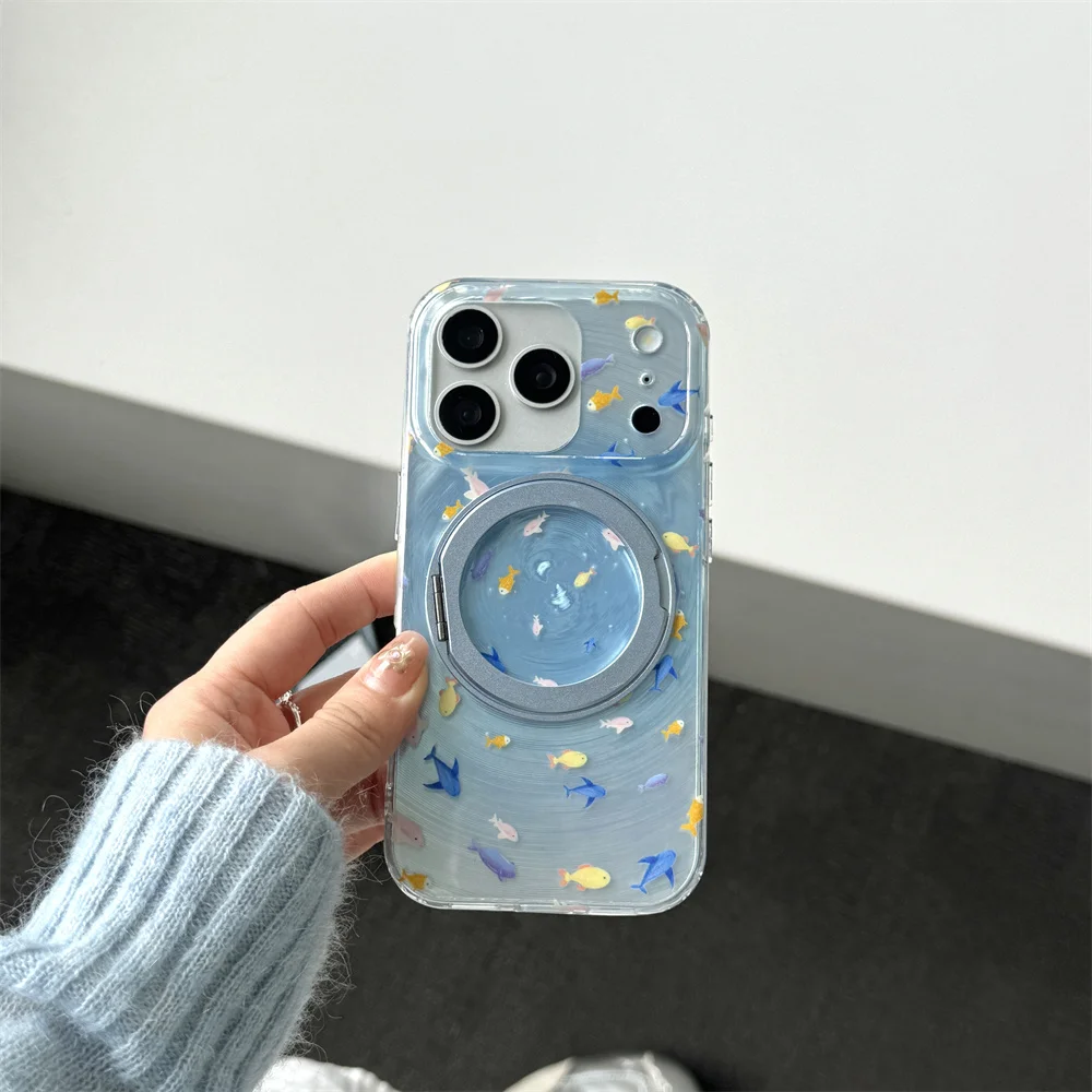 

New 2026 Cute Little Fish Phone Case for iPhone 17 15 14 13 17 Pro 16 Max Cover with 360 ° Bracket Magnetic Shockproof Cover