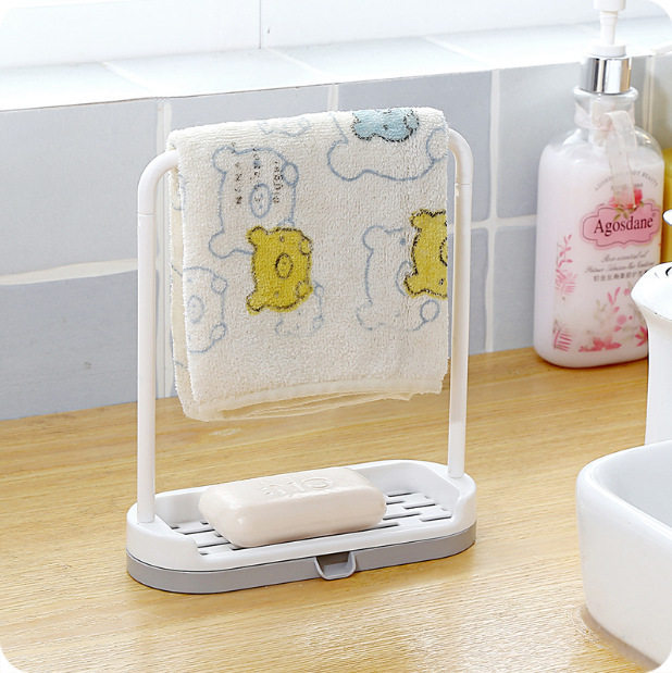  Kitchen Sink Sponge Holder Dishcloth Towel Rack Soap Drain Storage Organizer with Drip Tray 