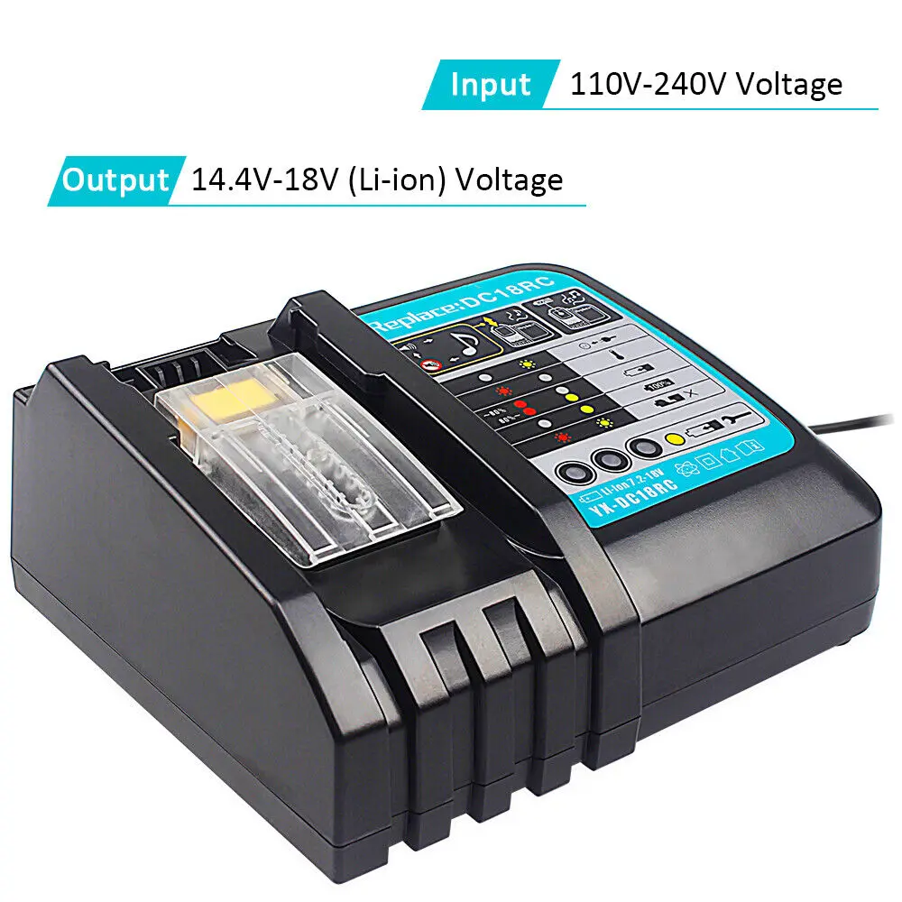 Makita 7,2V-18V Schnellladegerät 3A mit LCD-Anzeige, Kompatibel mit BL1830 BL1840 BL1850 Lithium-Batterien