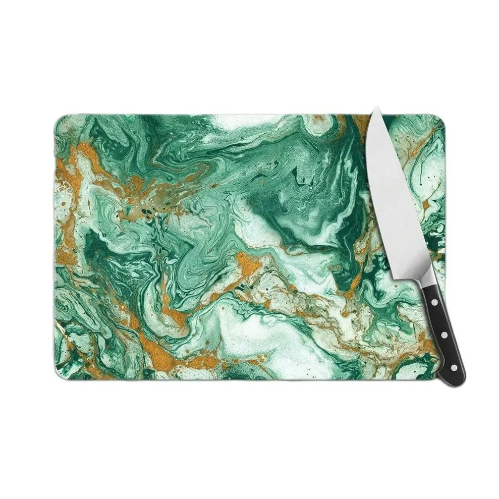 Green Marble Looking Gold Patterned Glass Cutting Table Kitchen Cutting Board Design Kitchen 30x40 cm