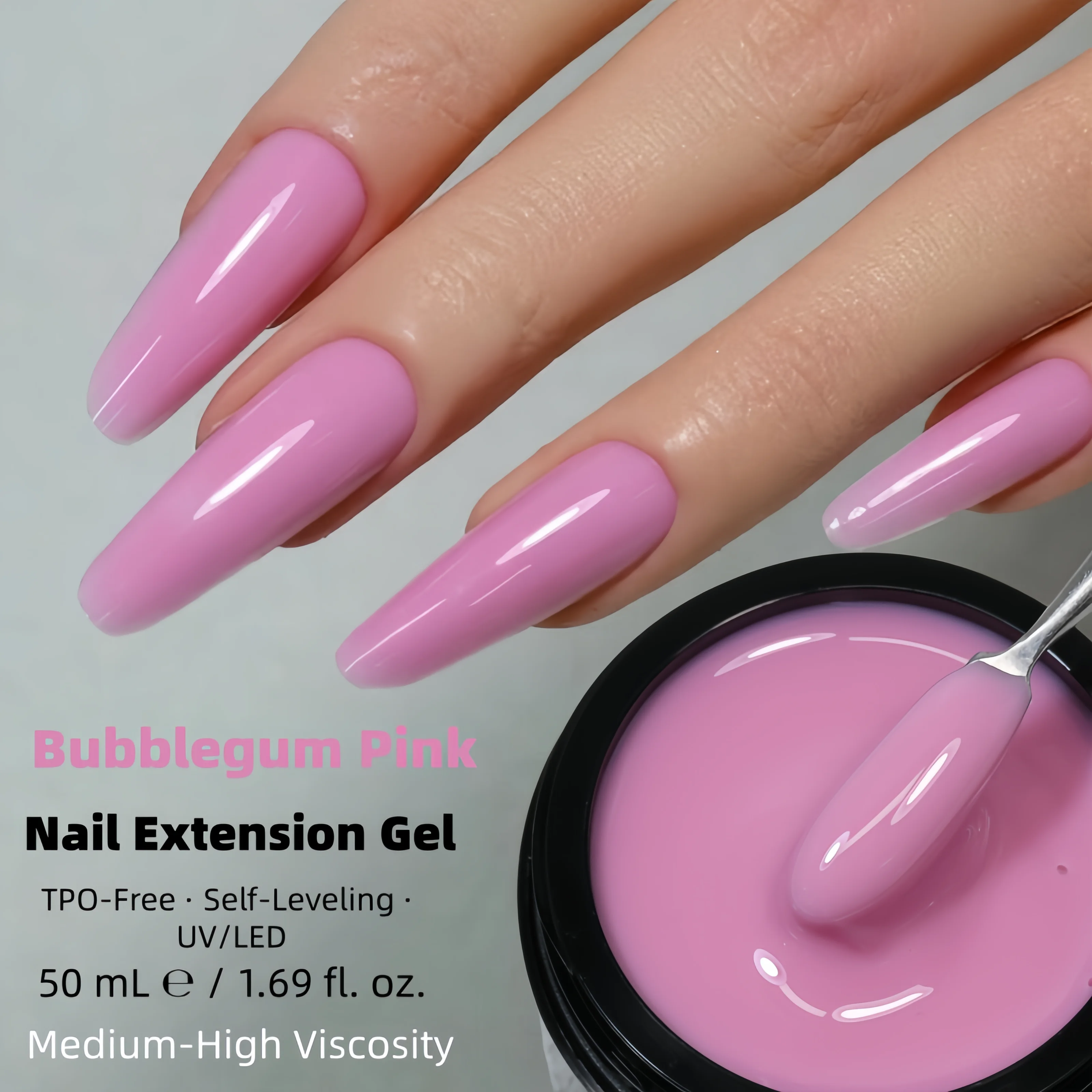 MSHARE 50ml Gel Construtor Rosa Bubblegum Sem TPO, Gel Duro de Máxima Fixação para Extensão de Unhas, Gel de Escultura UV LED de Estrutura Espessa