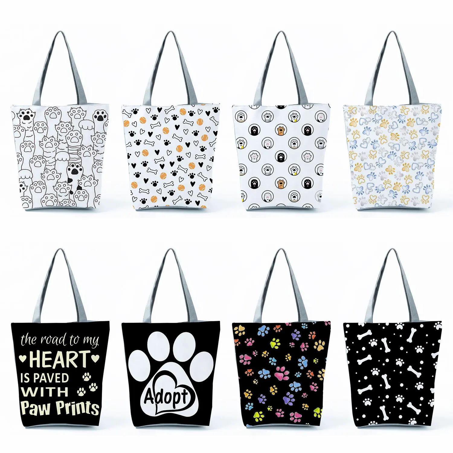 

Women Shoulder Bag High Capacity Kawaii Tote Bags Female Print Cute Cartoon Shopping Bag Cat Dogs Paws Handbags Fashion Casual