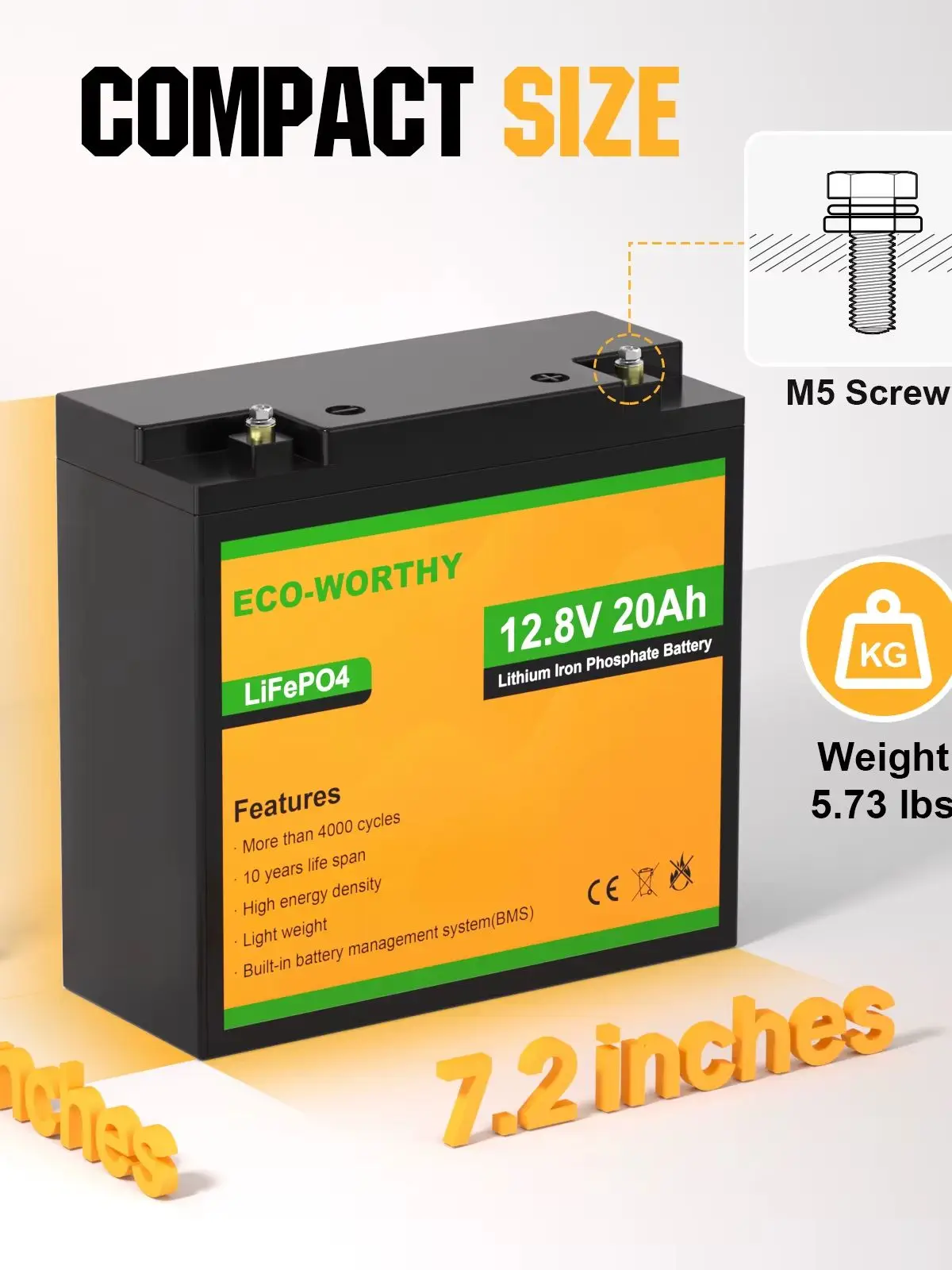 ECO-WORTHY 2 Pack 12V 20Ah Lithium Battery, 3000+ Deep Cycle Rechargeable LiFePO4 Lithium Ion Phosphate Battery with BMS for Fish Finder, Outdoor Camping and Ham Radio