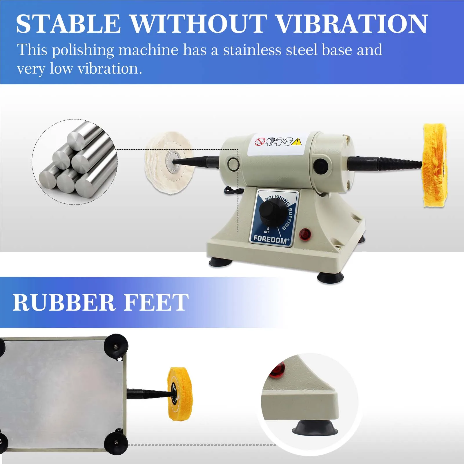 7000rpm Small Power Adjustable Double-Head Tabletop Buffing Wheel Polisher for Foredom Bench Lathe Grinding Machine