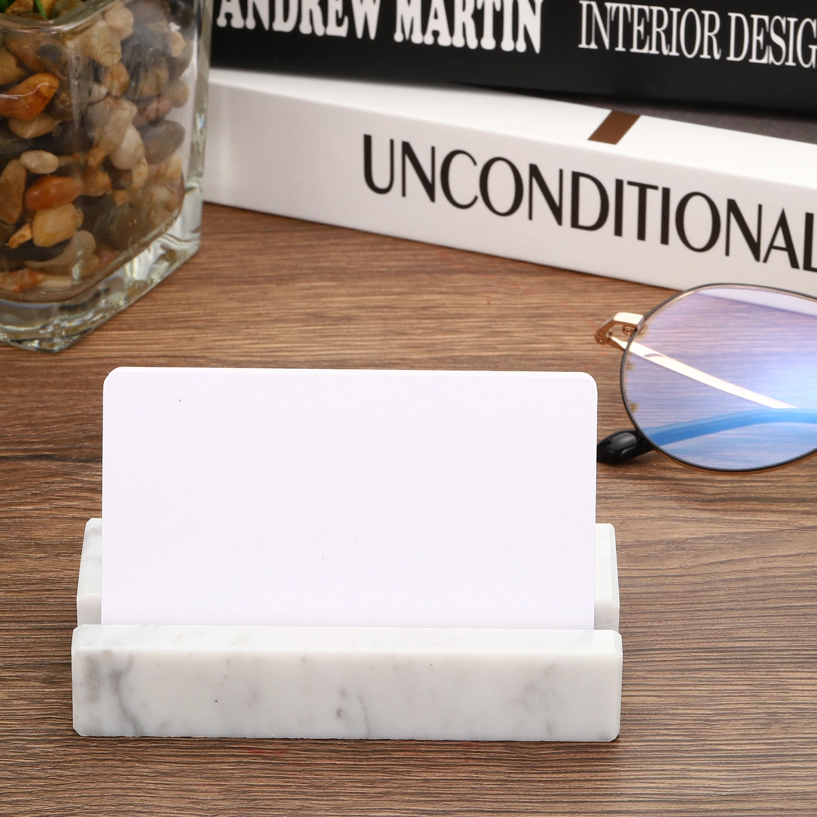 1/2Pcs Business Card Holder for Desk Marble Business Card Holders Stone Card Stand Organizer Cards Display for Office Exhibition