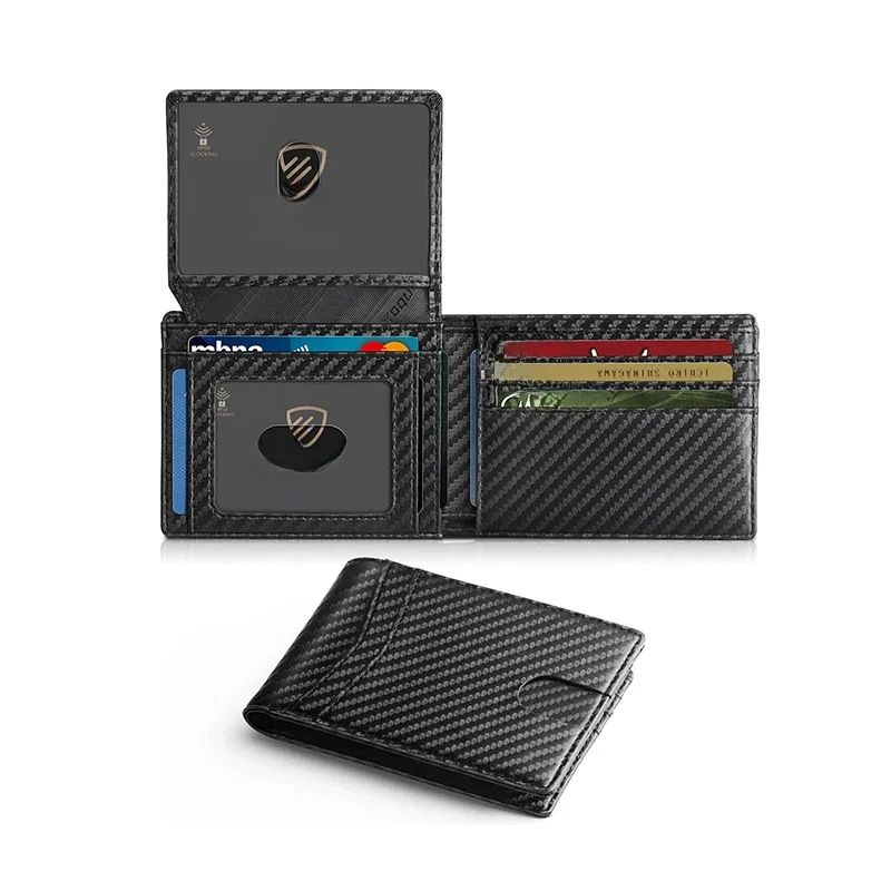 Portefeuille pour hommes en cuir Rfid ultra fin avec fenêtre d'identification portefeuille multi-cartes en fibre de carbone