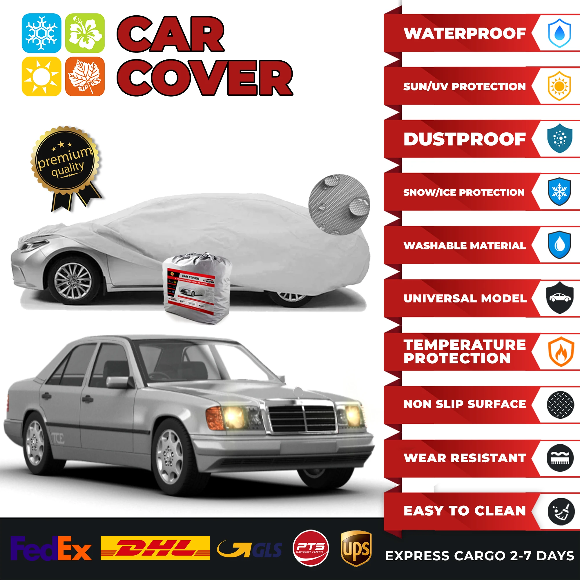 Car Cover for Mercedes W124 Universal Car Covers Indoor Outdoor Full Auto Cover Sun UV Snow Dust Resistant Protection Cover