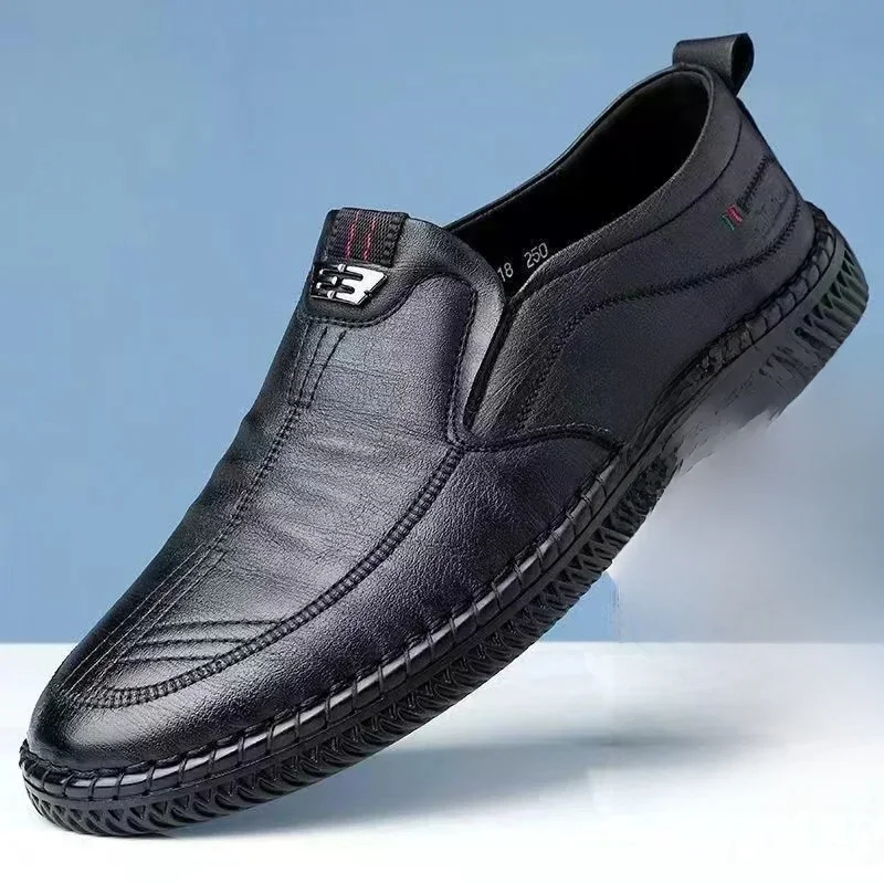 Męskie buty na co dzień buty wsuwane skórzane buty odporne na zużycie męskie płaskie buty wygodne buty do jazdy biurowe mokasyny Tenis Hombre — zdjęcie 2