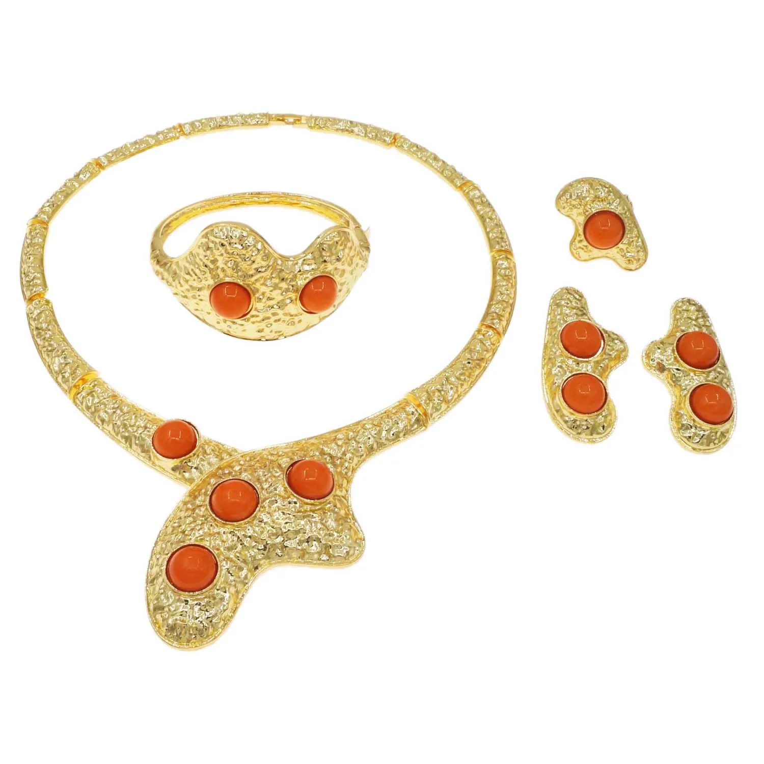 Jewelry Sets For Women Italian Gold Plated Wedding Necklace Earrings Ring Fashion Dubai Gold Color Party Necklace