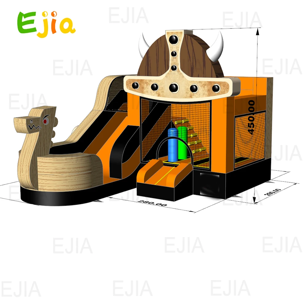 カスタムバイキングテーマのインフレータブルバウンス、スライド付きコンボジャンプ、海賊船インフレータブルウォータースライド、子供と大人のパーティーイベント用