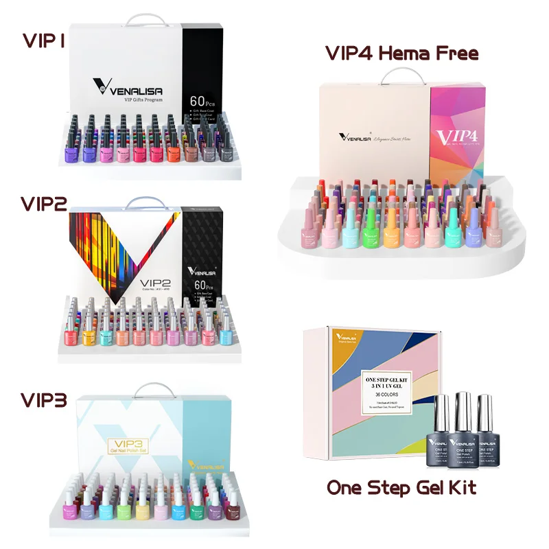 Venalisa Vip Kits 7.5Ml Nail Gel Polish Soak Off Uv Led Nagel Gel Kleur Palet Gel Varnish Base Diamond top Jas 62 Stks/partij Gel